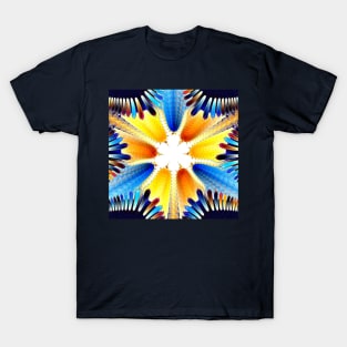 Yellow and Blue Tribal Style Fractal Design T-Shirt